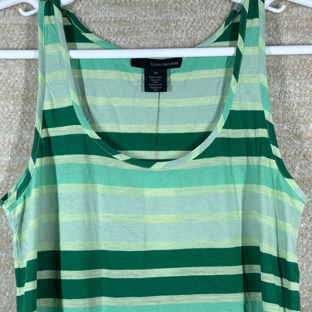 Calvin Klein Jeans Women 90s Minimal Striped Tank Top Inland Green M NWT